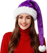 Plush Black Santa Hat Christmas Hat for Adults Unisex Long Xmas Halloween