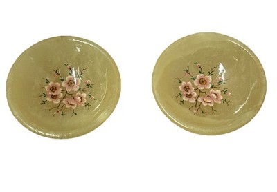 Genuine Hand Carved Alabaster Trinket Jewelry Dish Mini Floral Made In Italy
