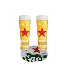 Heineken Half Pint Glass x2 with 4 Beer Mats