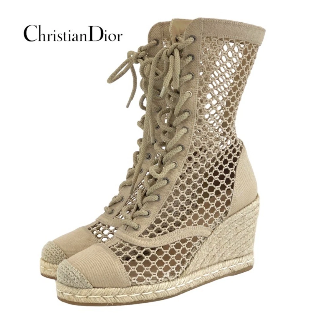 Bottes Dior Christian NAYGHTILY D chaussures courtes tissu beige lacets occasion TIEE 0