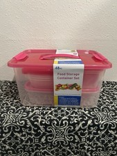 48pc Food Storage Container Set Rectangular Plastic Pink Snap Lids
