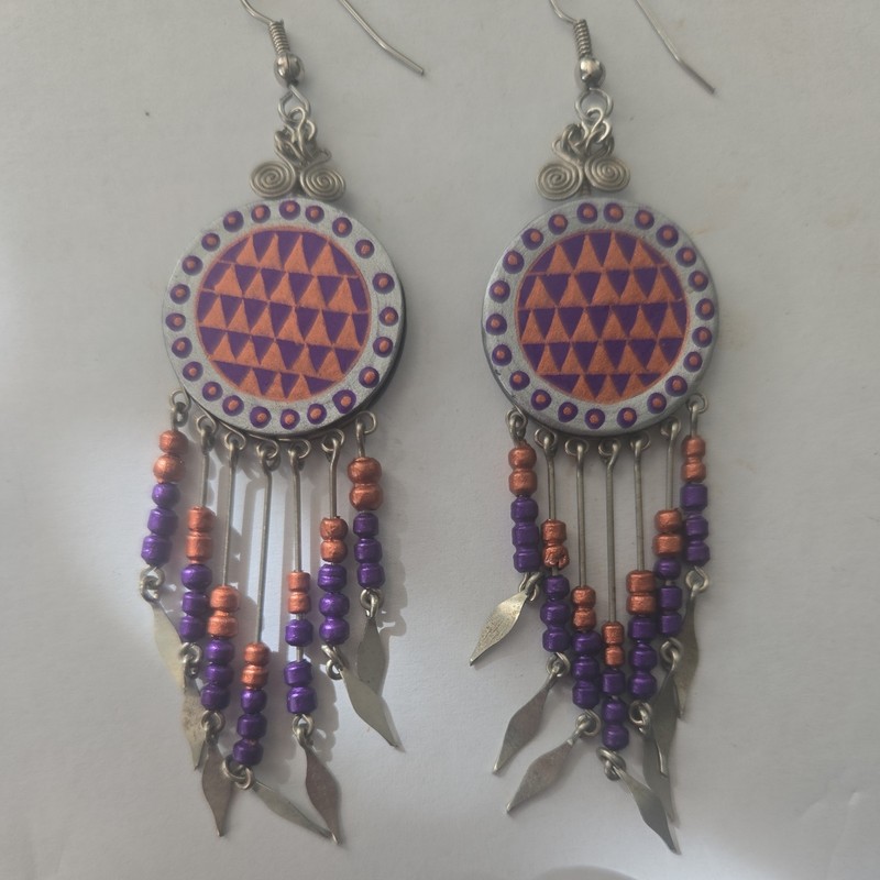 Southwestern Purple & bronze Fringe Bead Pierced Earrings 