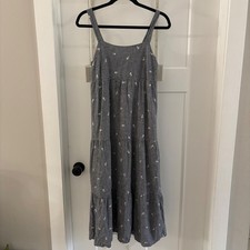 Madewell Embroidered Tiered Midi Dress Linen Blend Black Gingham Check Sz Small