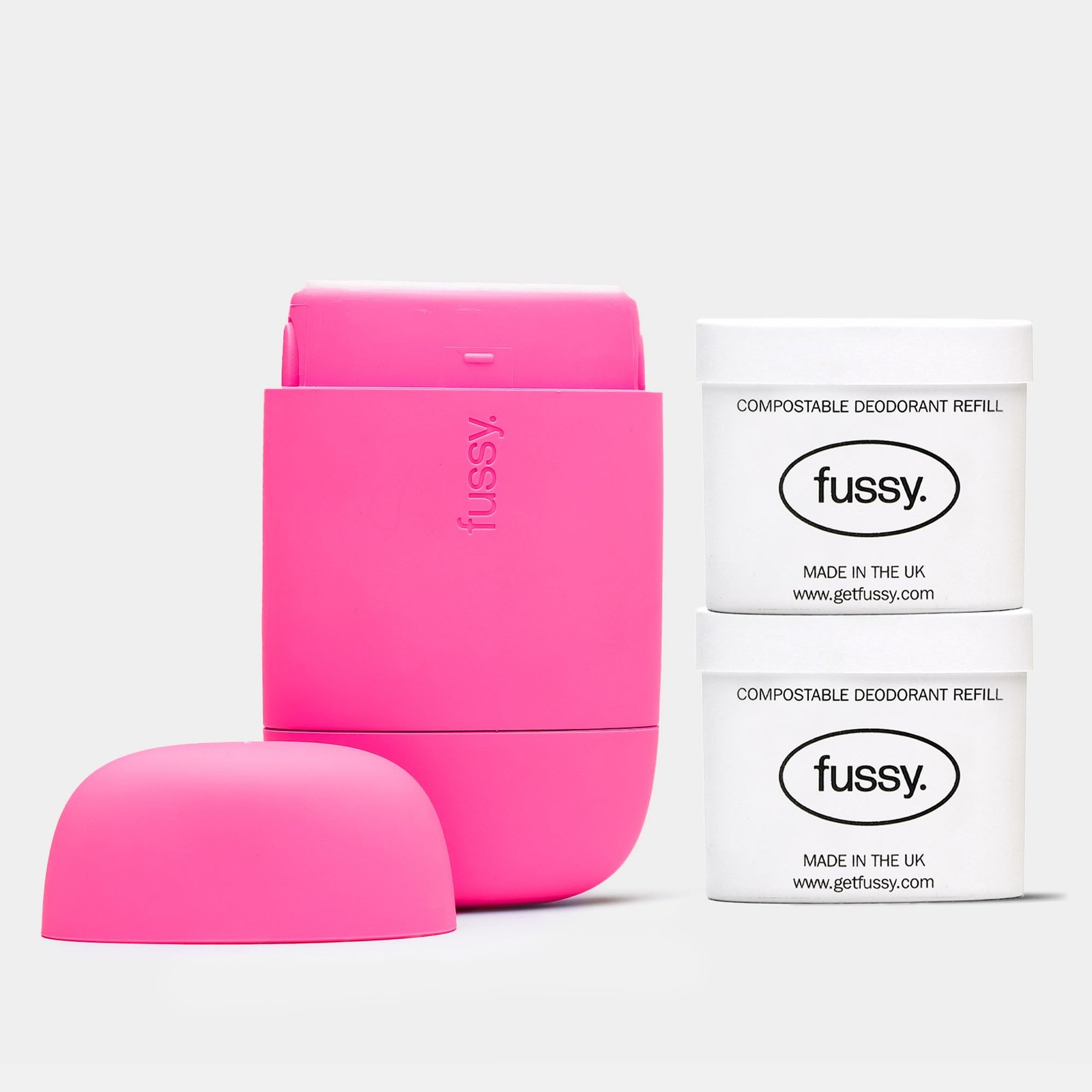 Fussy - Natural Refillable Deodorant - Hot Pink Case & 80 g (Pack of 3)