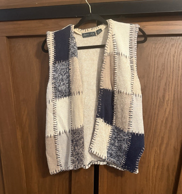 Cherry Stix Limited Women L Knit Sweater Vest Sleeveless Colorblock Beige Blue