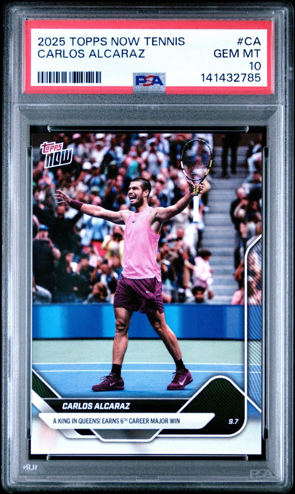 2025 Tennis Topps NOW SP CARLOS ALCARAZ Wins US Open 6th Major PSA 10 GEM POP108 view 4