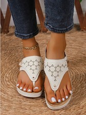 Womens Ladies Flip Flops Sandals Summer Open Toe Wedge Beach Mules Shoes Size