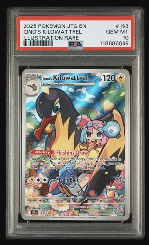 Pokemon Journey Together Iono’s Kilowattrel 163/159 Illustration Rare PSA 10