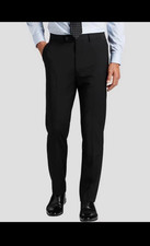 Men's Black Solid Flat Front Dress Pants Cotton Straight Leg Waist 36