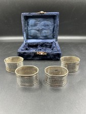 VTG Macy’s Silver Plated Napkin Rings 4 Pc Original Box Hammered Oval Unpolished
