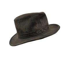 Indiana Jones Adventurewear Brown Waxed Cotton Blend Fedora Safari Hat Mens L