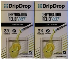 2 DripDrop Fast Dehydration Relief water powder Lemon Lime 12 Stick each BB 2/26
