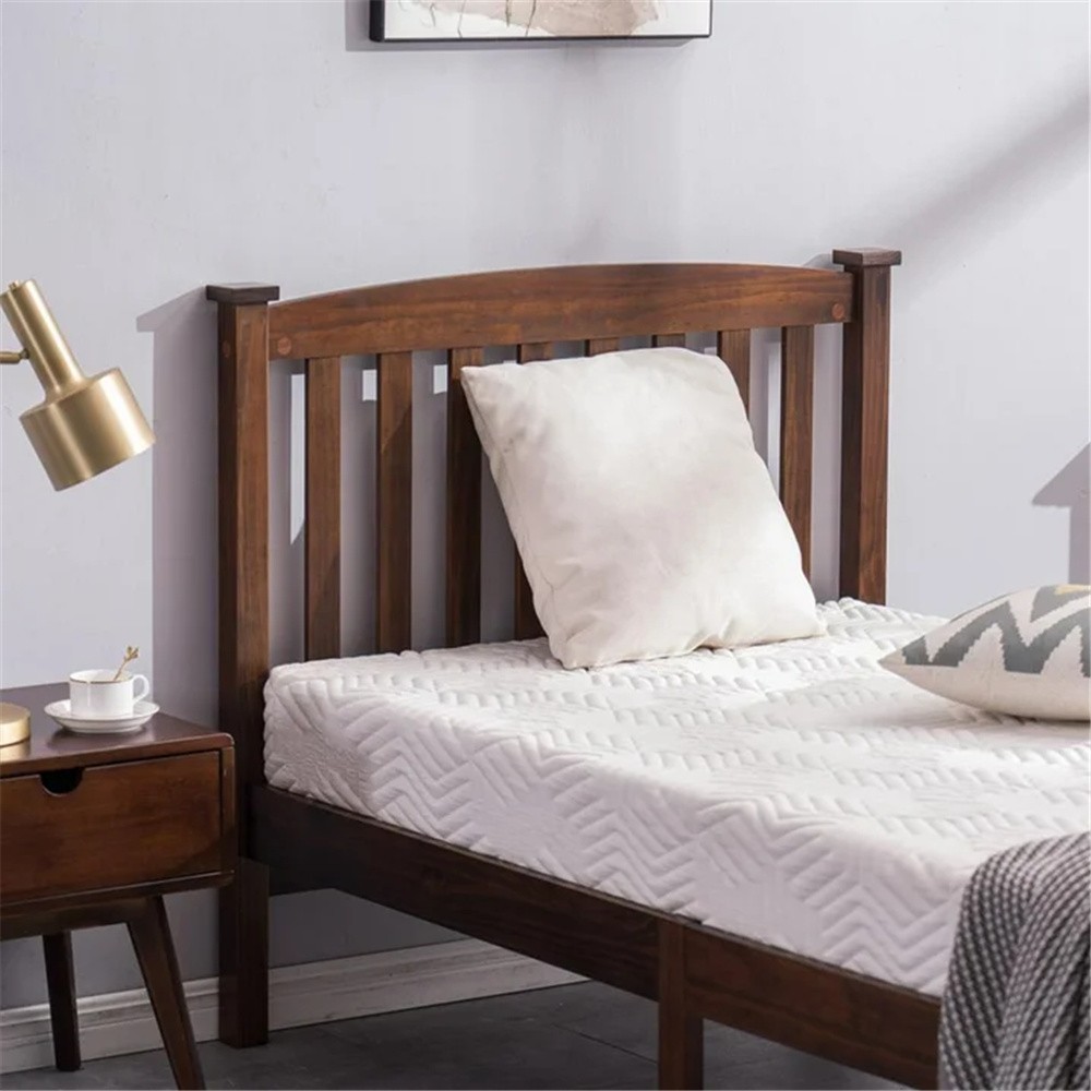 Twin Size Wood Bed Frame Platform Bed with Arched Headboard Solid Pine Coffee