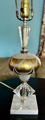 Vintage MCM 3-Way Table Lamp Hollywood Regency Style Germany Frosted Gold Globe