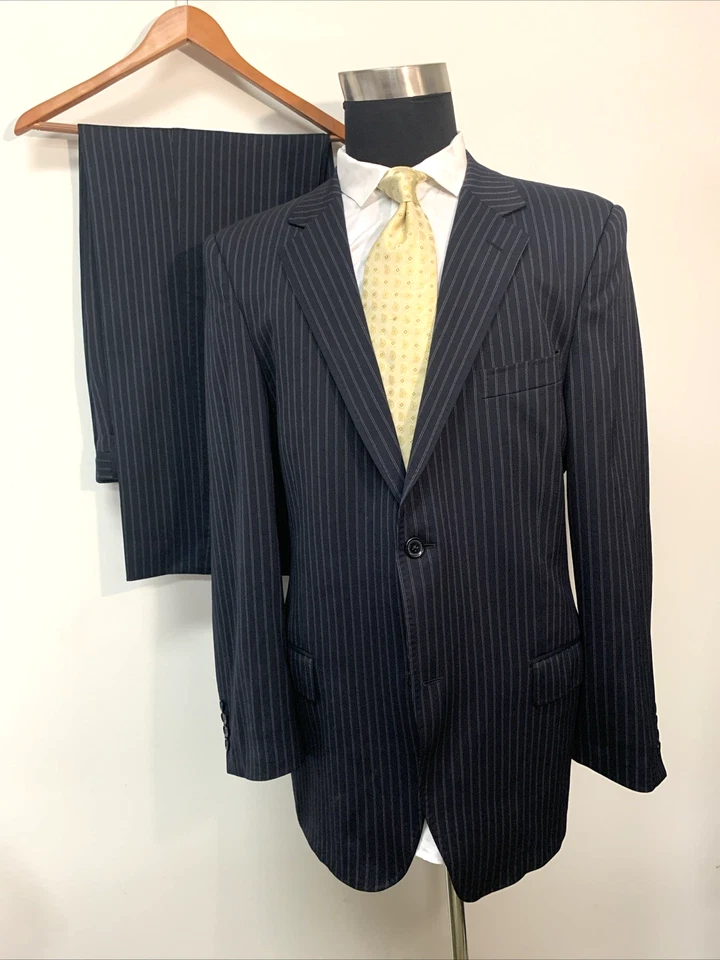 DOLCE & GABBANA Blue 2 Bt Flat Front Pin Stripe Suit Made Italy Eur 54L US 44L - Image 3 of 4