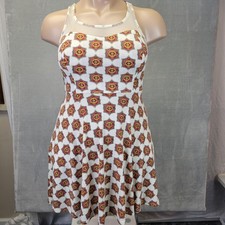 XHILARATION Cream Floral Boho Razorback Zip Up Back Mesh Strap Dress Size Large
