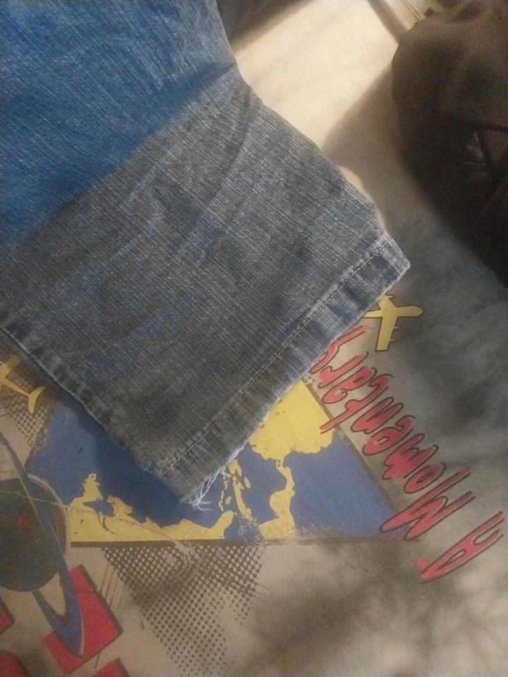 Винтажные мужские джинсы JNCO красные и желтые Tribal Patch 33 синие джинсы широкие штанины. - Изображение 3 из 4