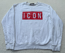 Dsquared2 Icon Sweatshirt Mens Large White Graphic Print Fleece Lined Crew Neck