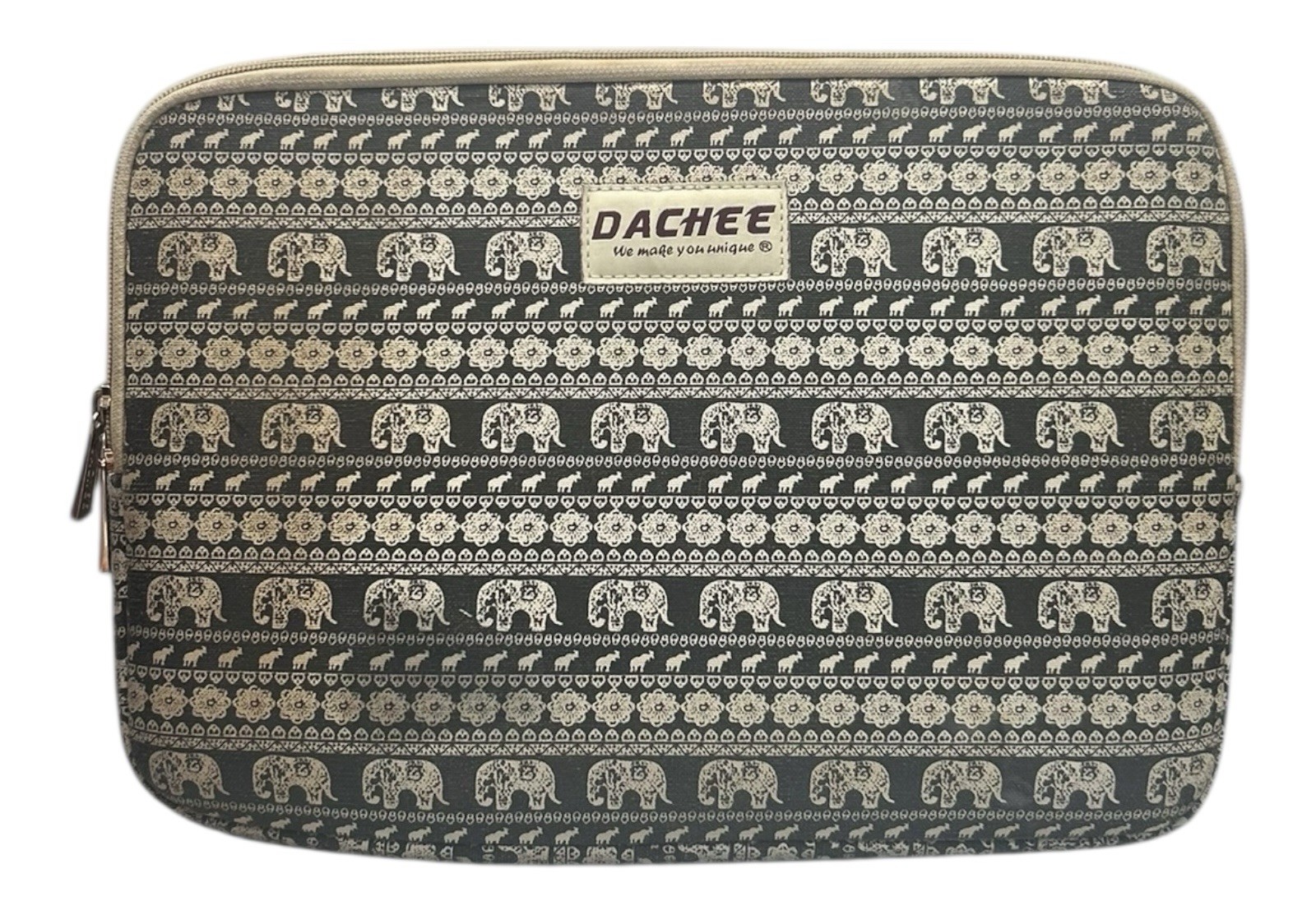 Dachee Black & Ivory Elephant Pattern Laptop Sleeve Case Bag