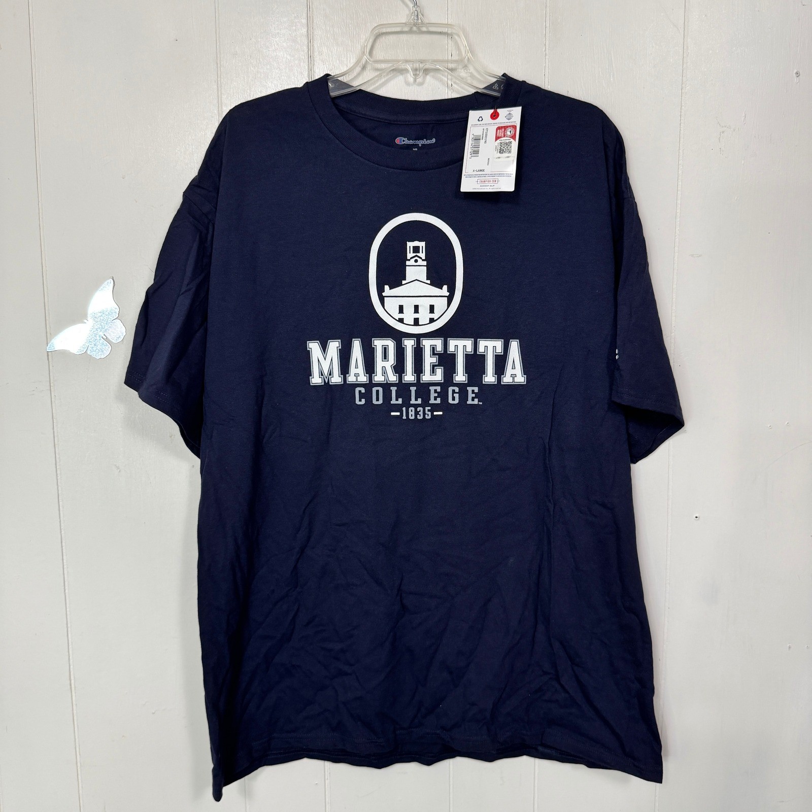 Champion Marietta College T-Shirt Mens XL Blue Logo Graphic Short Sleeve New
