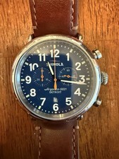 Shinola Argonite 5021 Chronograph Blue Dial Brown Leather Box