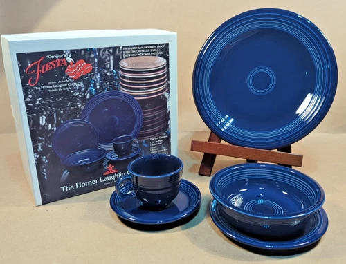 Fiesta 5 Piece Place Setting Retired Cobalt Blue Homer Laughlin NOS Made In USA