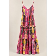 Isla Bonita Levitha 100% Silk Patchwork Tiered Maxi Dress XL