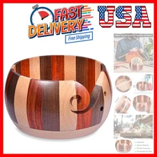 Wool Yarn Bowl Rosewood, Handmade Wooden Yarn Storage Bowl With Holes, Knitti...