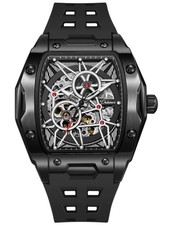 Self-Winding Mechanical Wristwatch Men's Tonneau Skeleton Luminous