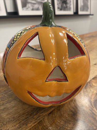 Talavera Mexican Jack O' Lantern Halloween Pumpkin 9” Colorful
