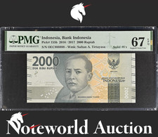 Indonesia 2000 Rupiah 2016/2017 P 155b SOLID 8-888888 UNC PMG 67 EPQ 3rd TOP POP