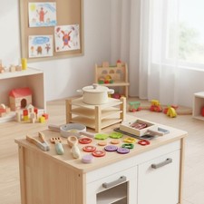 Wooden Kitchen Toy Set Long-Lasting Wood Construction Wooden Kitchen Playset