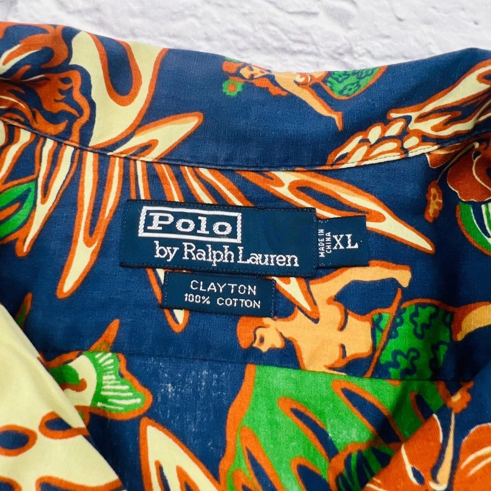 Polo de Ralph Lauren Para Hombres XL Camisa Hula Hawaiana Azul Verde Algodón Manga Corta Foto 3 de 4