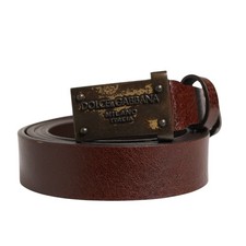 DOLCE & GABBANA Belt Men Brown Classic Leather Logo Buckle 105cm / 42in 370usd