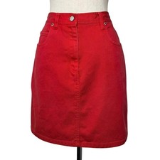 Bill Blass Jeans Red Denim Mini Skirt 90s Vintage Cotton Petite 8
