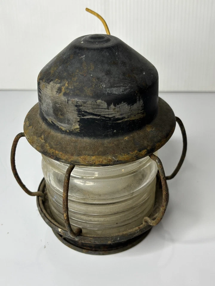 Antique 1900s Metal Caged Sea Ship Light Lantern Glass Globe 7” Nautical Salvage - Image 2 of 4