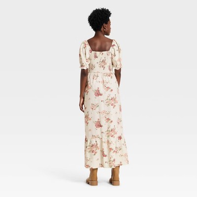 Women's Western Puff Short Sleeve Smocked Midi A-Line Dress - Universal Thread