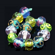10 Handmade Lampwork Glass Multi Color Rondelle Beads 13mm