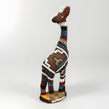 Vintage Beaded Wooden Giraffe Figurine African Tribal Art Decor
