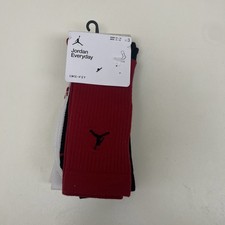 Jordan Everyday Dri-Fit Crew Socks 3 Pairs Size 8-12 Black/White/Red DX9632-918