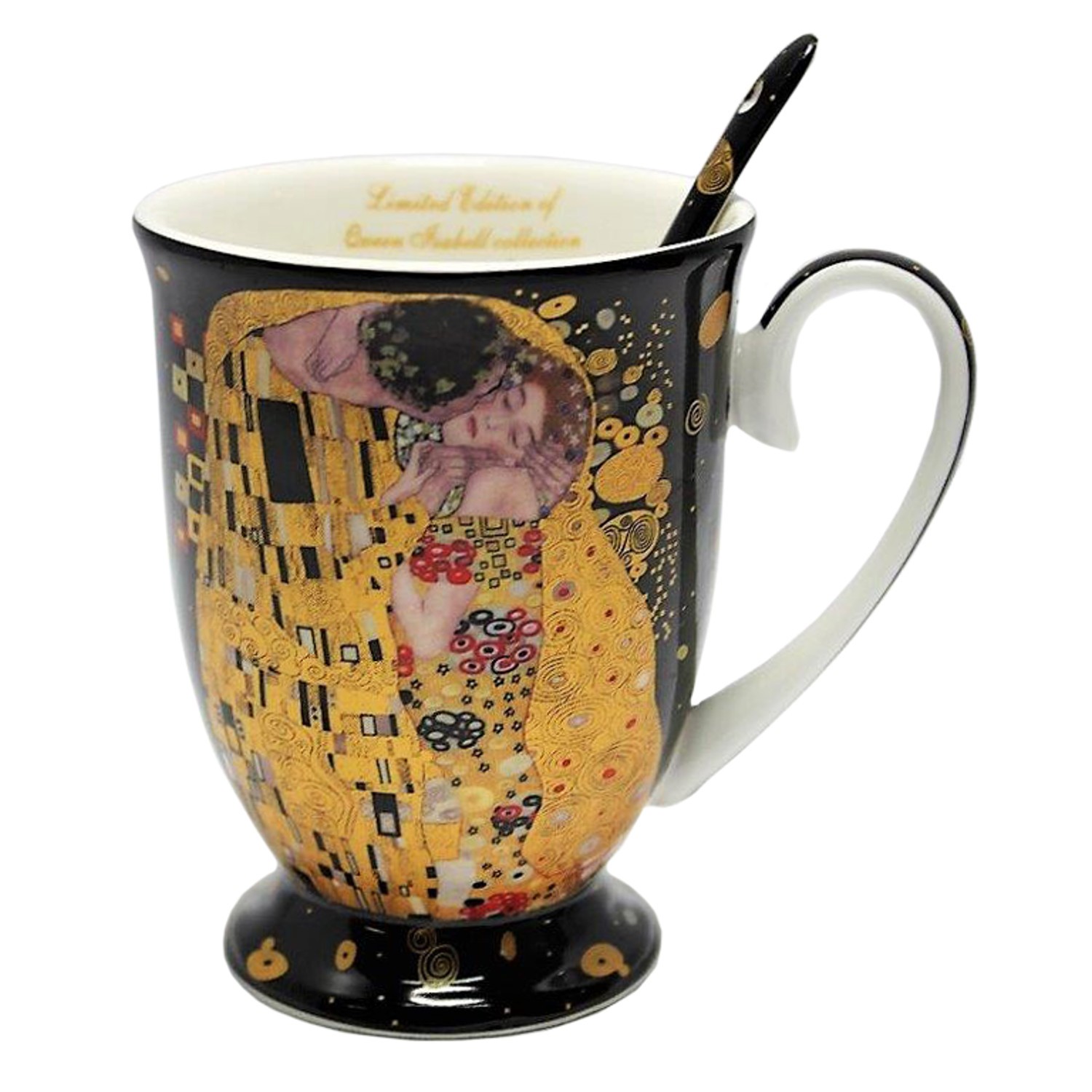 Mug Klimt Le Baiser 300 ml avec cuillère tasse à thé céramique artistique dorée