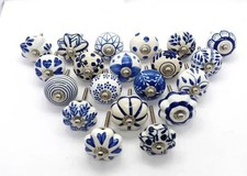 Indian 24 PC Blue Vintage Cermic Knobs Drawer Pull Cupboard Door