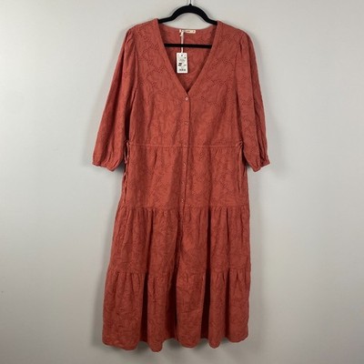 marine layer red dress Women's Eyelet Willow Midi Dress | Red
