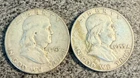 LOT OF 2 - 1953 S & D 50C BEN FRANKLIN SILVER HALF DOLLARS - 90% SILVER AS SHOWN