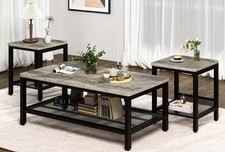 Modern Industrial Coffee Table and 2 End Side Tables Set for Living Room Office