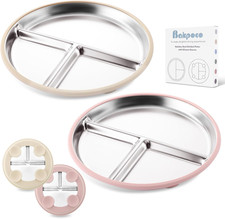Stainless Steel Baby Plate with Suction, 9  Divided Toddler Plates with Removabl