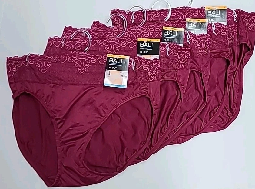 BALI Hi-Cut Underwear Panties 5-Pair Smoothing DFPC62 Maroon RED L/7 Large NWT - Image 4 of 4