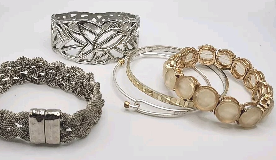 Vintage Boho Retro Stackable Metallic Silver Gold… - image 1