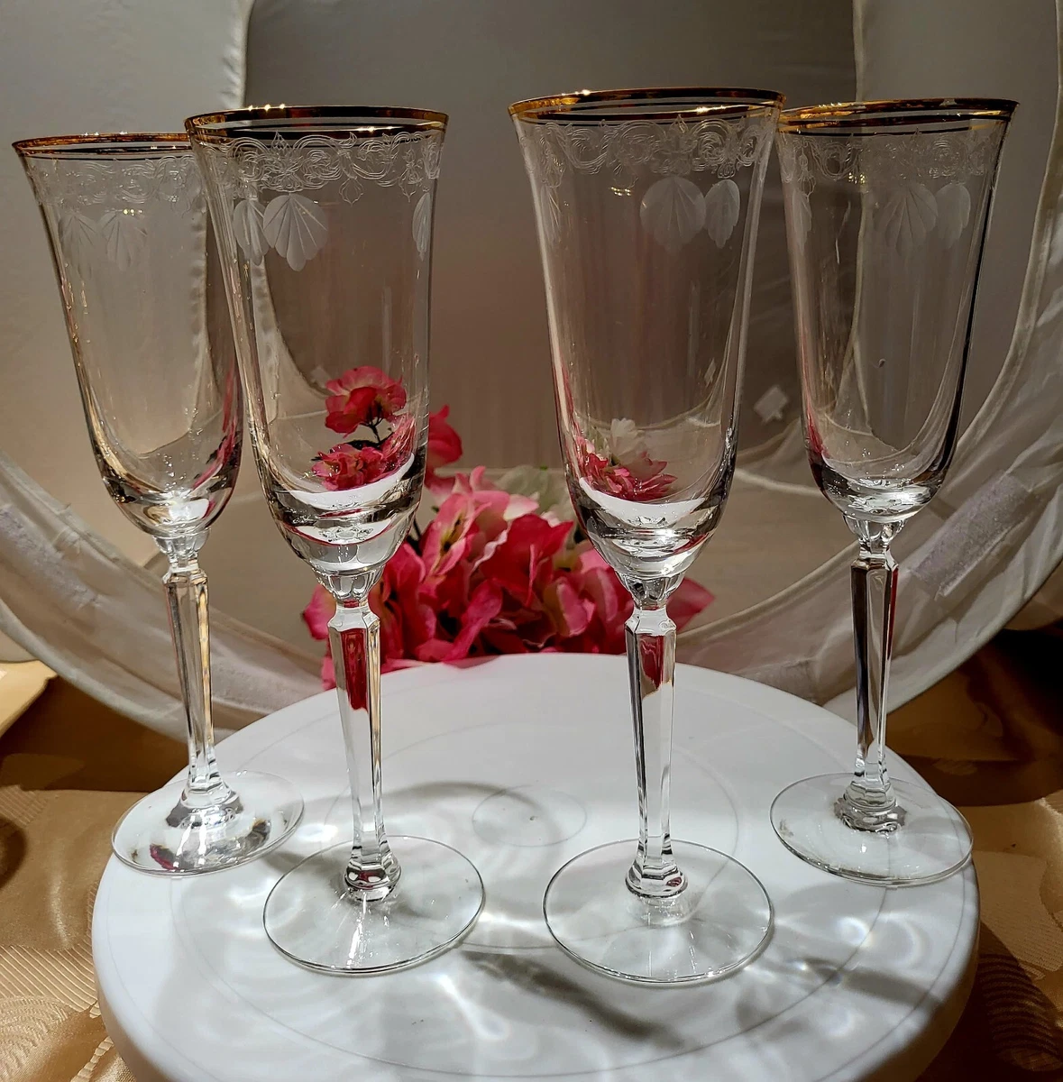 RARE Set of 4 Lenox Classic Etched Shell Champagne Flute 8 3/4 -6.5oz -  READ