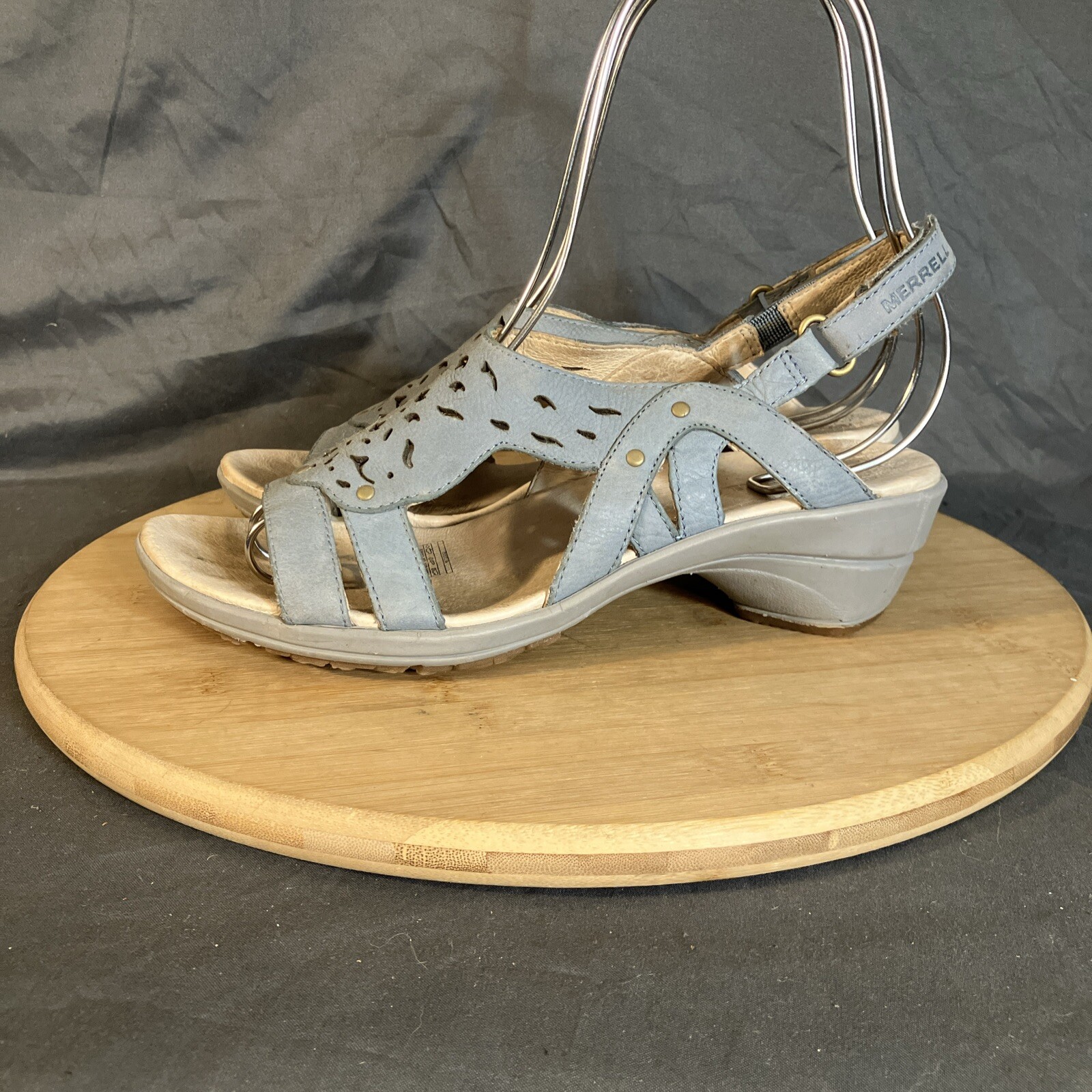 Scarpe sandali Merrell Veranda donna 7 38 blu Dustyn cinturini tacco aperto punta aperta